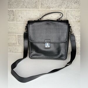 Charles Jourdan Perforated Black Messenger Bag